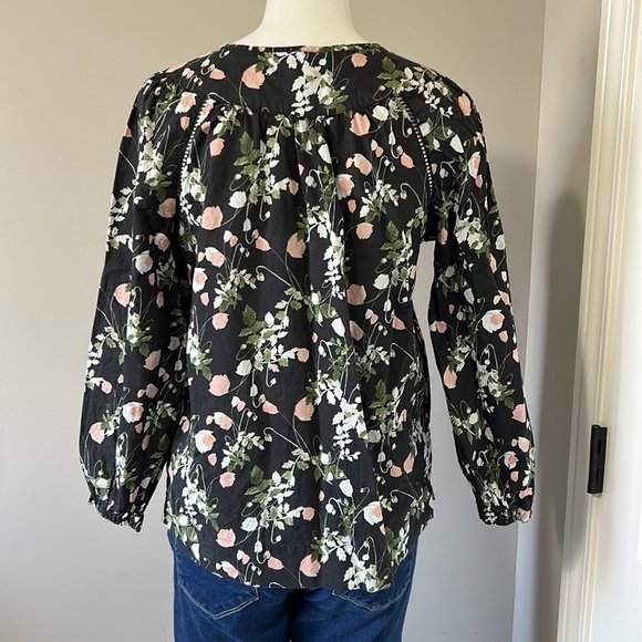 J Crew Point Sur Peasant Top Liberty London Art Fabric Poppy Dream Black Sz XS - Picture 9 of 16